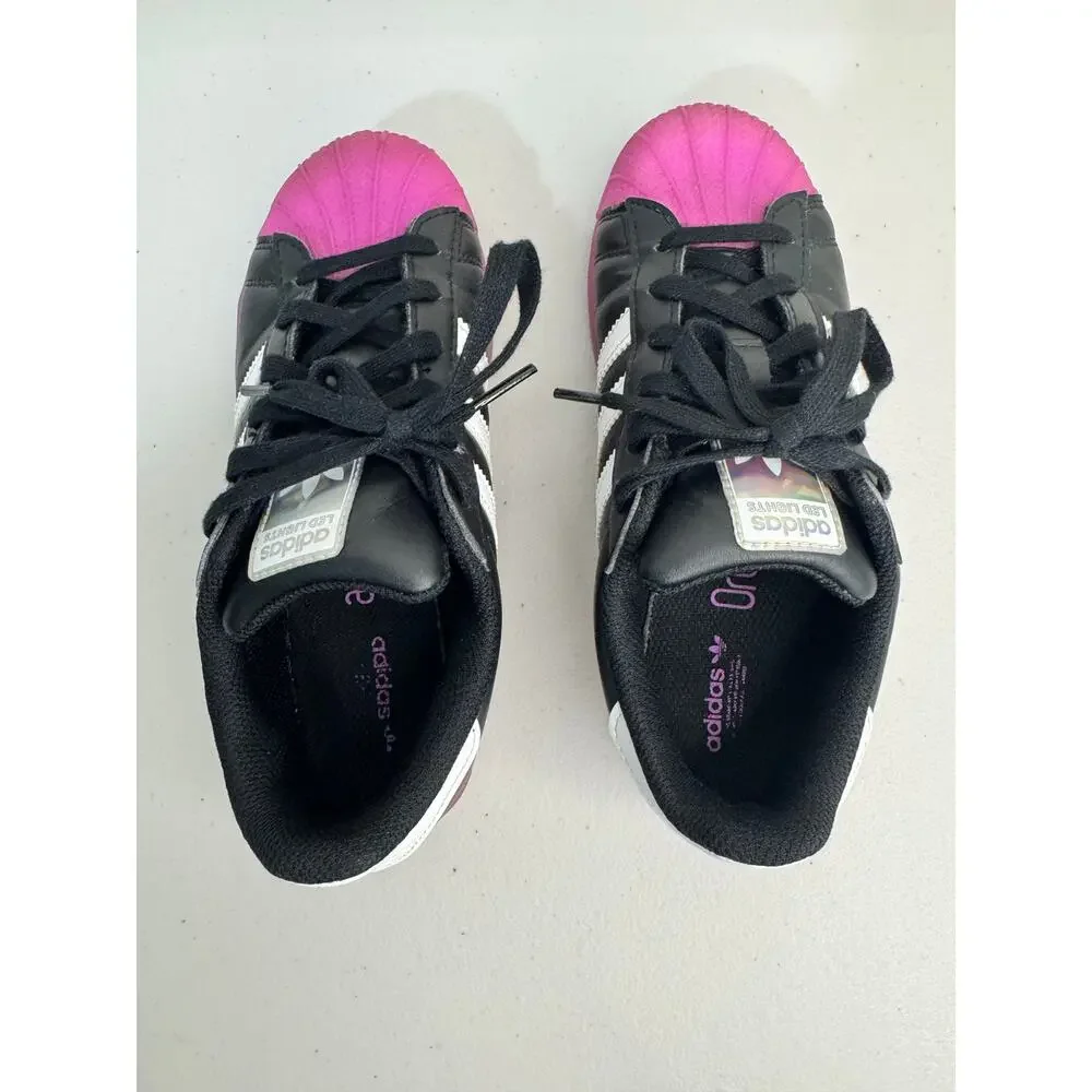 Adidas Superstar LED Lights Sneaker Shoes Core Black & Purple Burst Kids Size 3